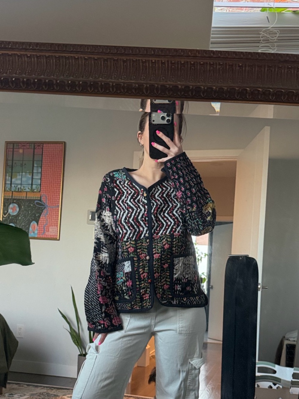 Black Multicolor Patterned Knit Cardigan - Women